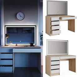 Vicco Coiffeuse Blanc/Sonoma 55cm avec miroir LED