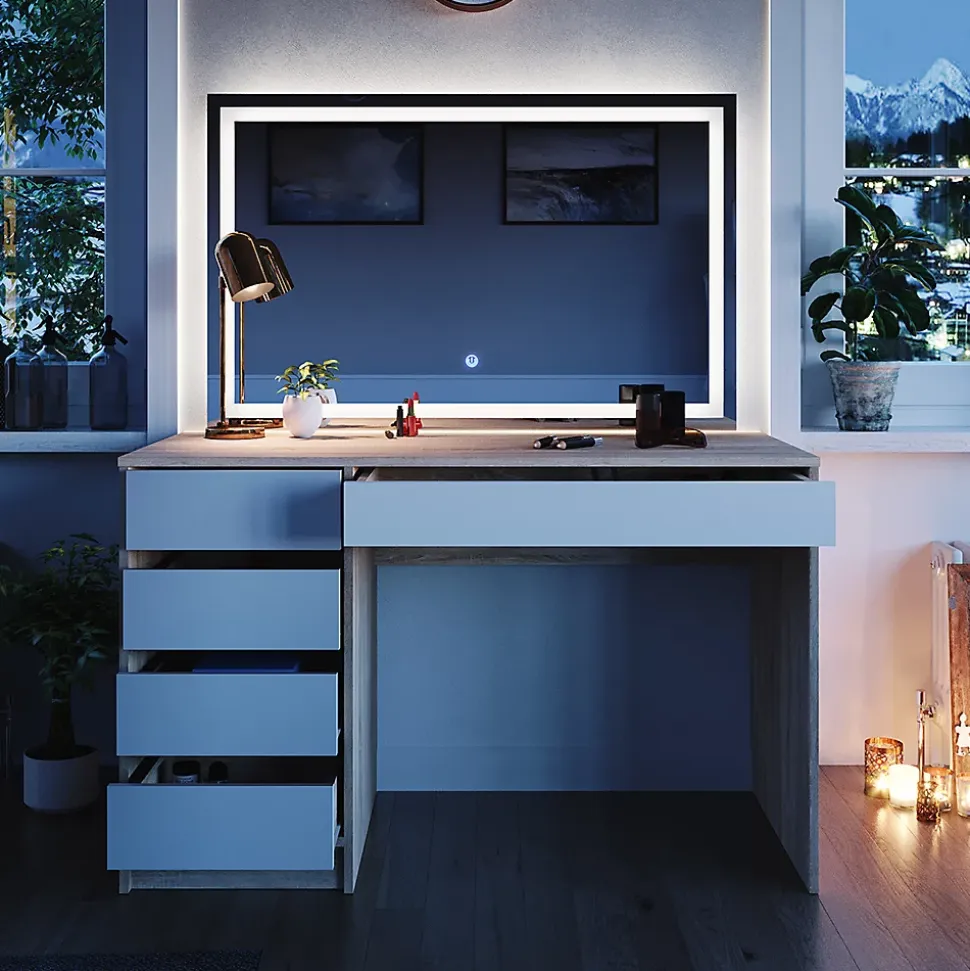Vicco Coiffeuse Blanc/Sonoma 55cm avec miroir LED