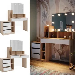 Vicco Coiffeuse Blanc/Sonoma 139.8cm avec éclairage LED