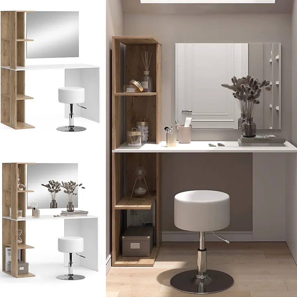 Vicco Coiffeuse Blanc/Sonoma 122.2cm avec tabouret