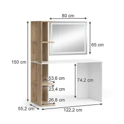 Vicco Coiffeuse Blanc/Sonoma 122.2cm avec miroir LED