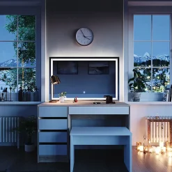 Vicco Coiffeuse Blanc/Sonoma 120cm avec miroir LED et tabouret