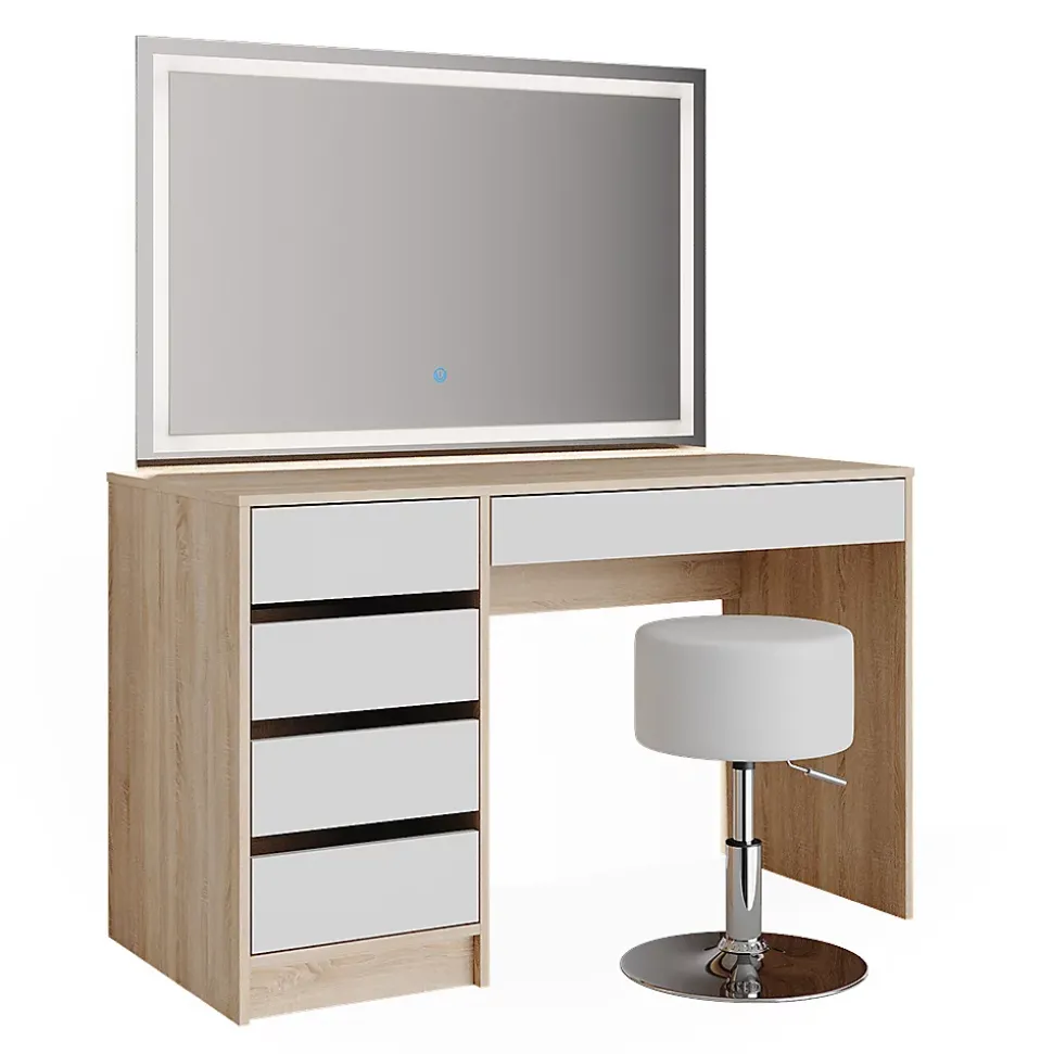 Vicco Coiffeuse Blanc/Sonoma 55cm avec miroir LED et tabouret