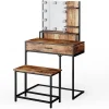 Vicco Coiffeuse Bois antique 80cm avec éclairage LED et chaise