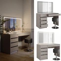 Vicco Coiffeuse Cachemire 120cm avec miroir LED et tabouret