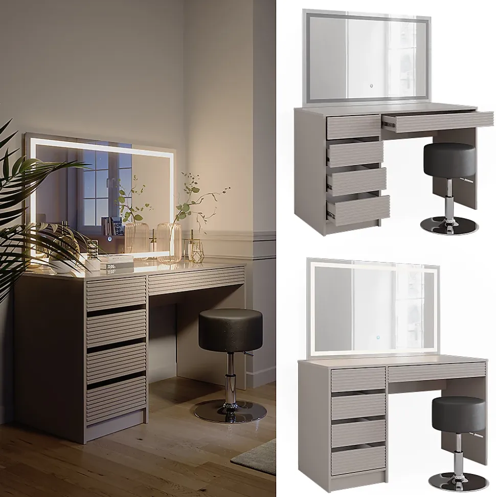 Vicco Coiffeuse Cachemire 120cm avec miroir LED et tabouret