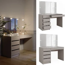 Vicco Coiffeuse Cachemire 120cm avec miroir & éclairage LED