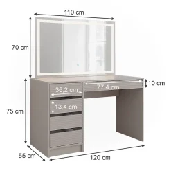 Vicco Coiffeuse Cachemire 120cm avec miroir LED
