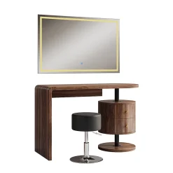 Vicco Coiffeuse Chêne rustique 120cm avec miroir LED et tabouret