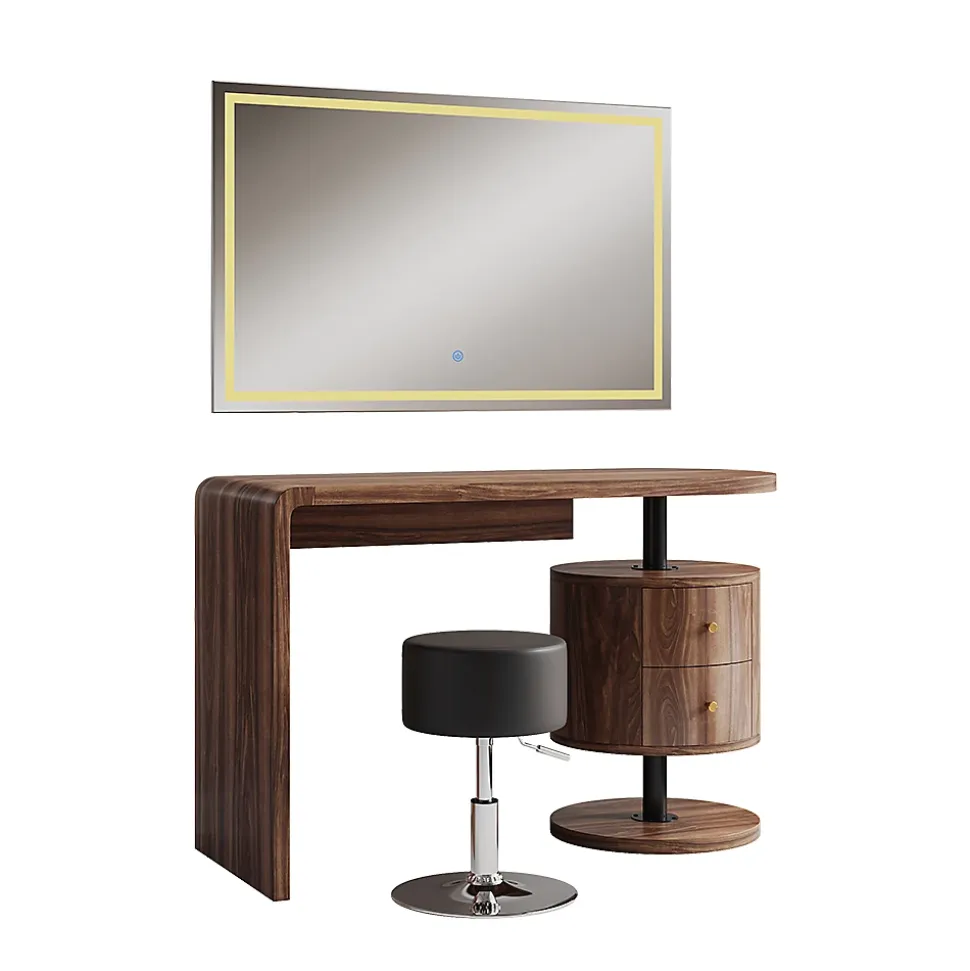 Vicco Coiffeuse Chêne rustique 120cm avec miroir LED et tabouret