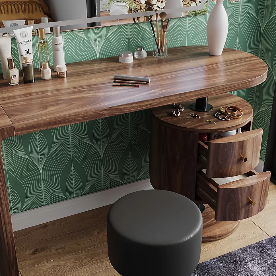 Vicco Coiffeuse Chêne rustique 120cm avec miroir LED et tabouret