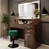 Vicco Coiffeuse Chêne rustique 120cm avec miroir LED