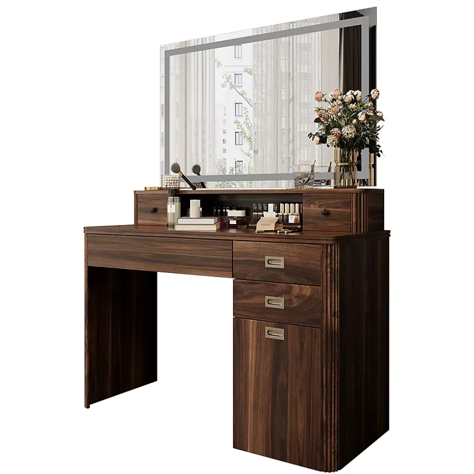 Vicco Coiffeuse Chêne rustique 120cm avec miroir LED