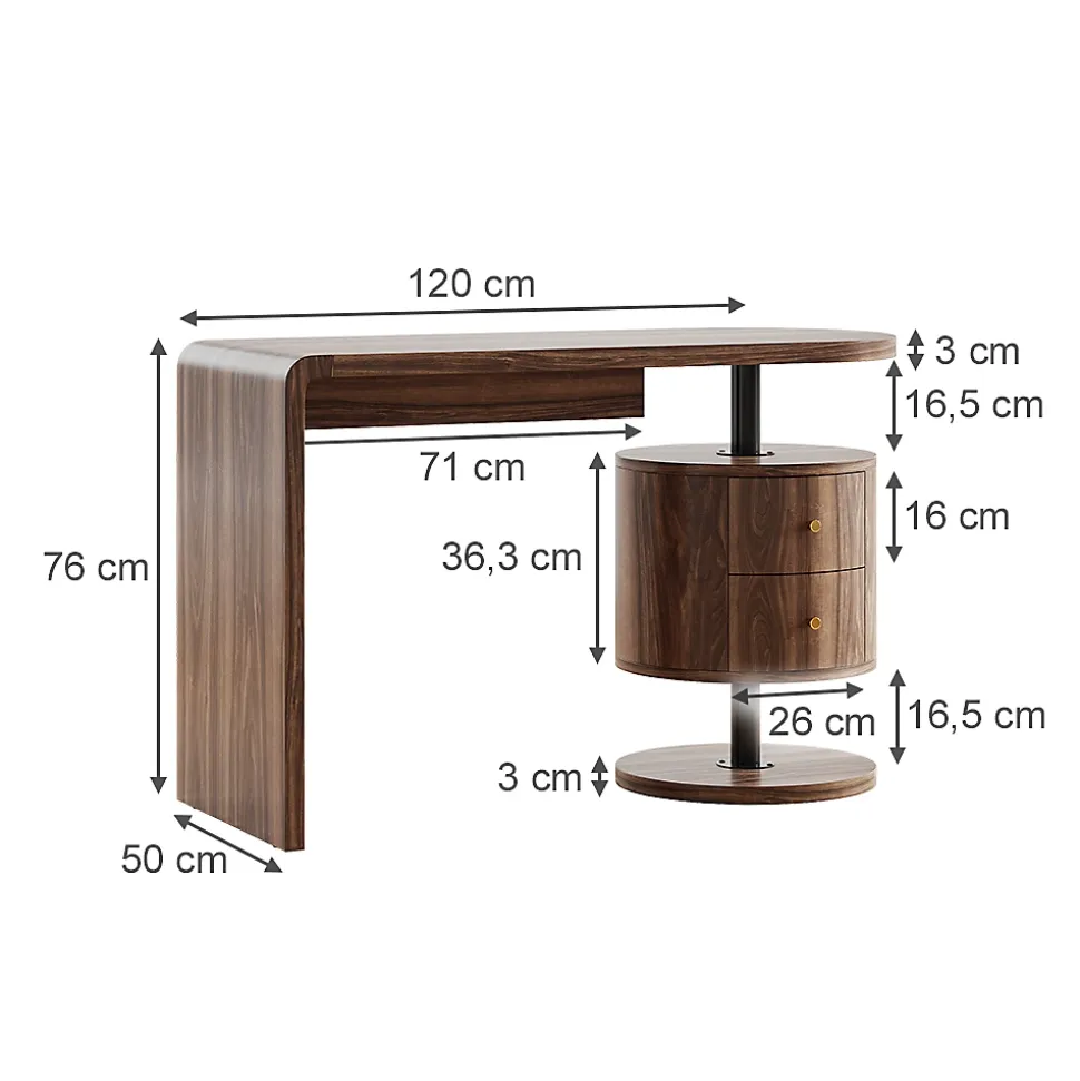 Vicco Coiffeuse Chêne rustique 120cm avec 2 tiroirs