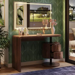 Vicco Coiffeuse Chêne rustique 120cm avec miroir LED