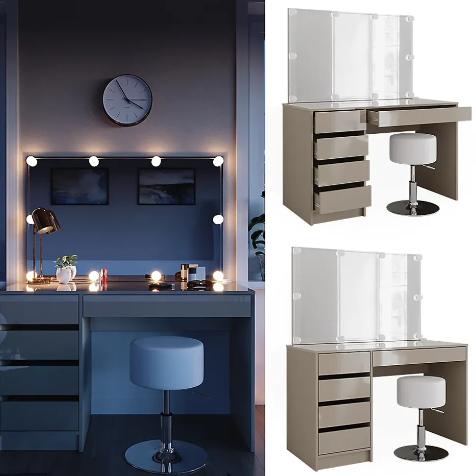 Vicco Coiffeuse Grège 55cm avec éclairage LED et tabouret
