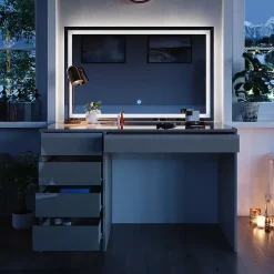 Vicco Coiffeuse Gris brillant 120cm avec miroir LED