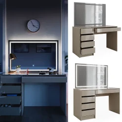 Vicco Coiffeuse Gris brillant 120cm avec miroir LED