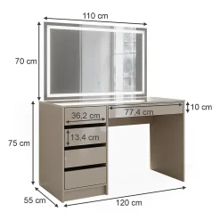 Vicco Coiffeuse Gris brillant 120cm avec miroir LED