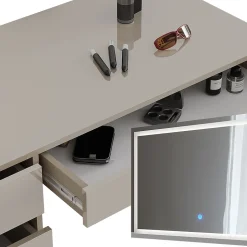 Vicco Coiffeuse Gris brillant 120cm avec miroir LED