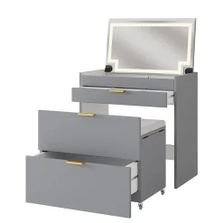 Vicco Coiffeuse Gris 80cm avec banc et miroir LED