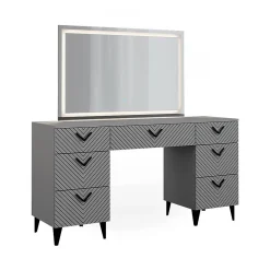 Vicco Coiffeuse Gris 150cm avec miroir LED