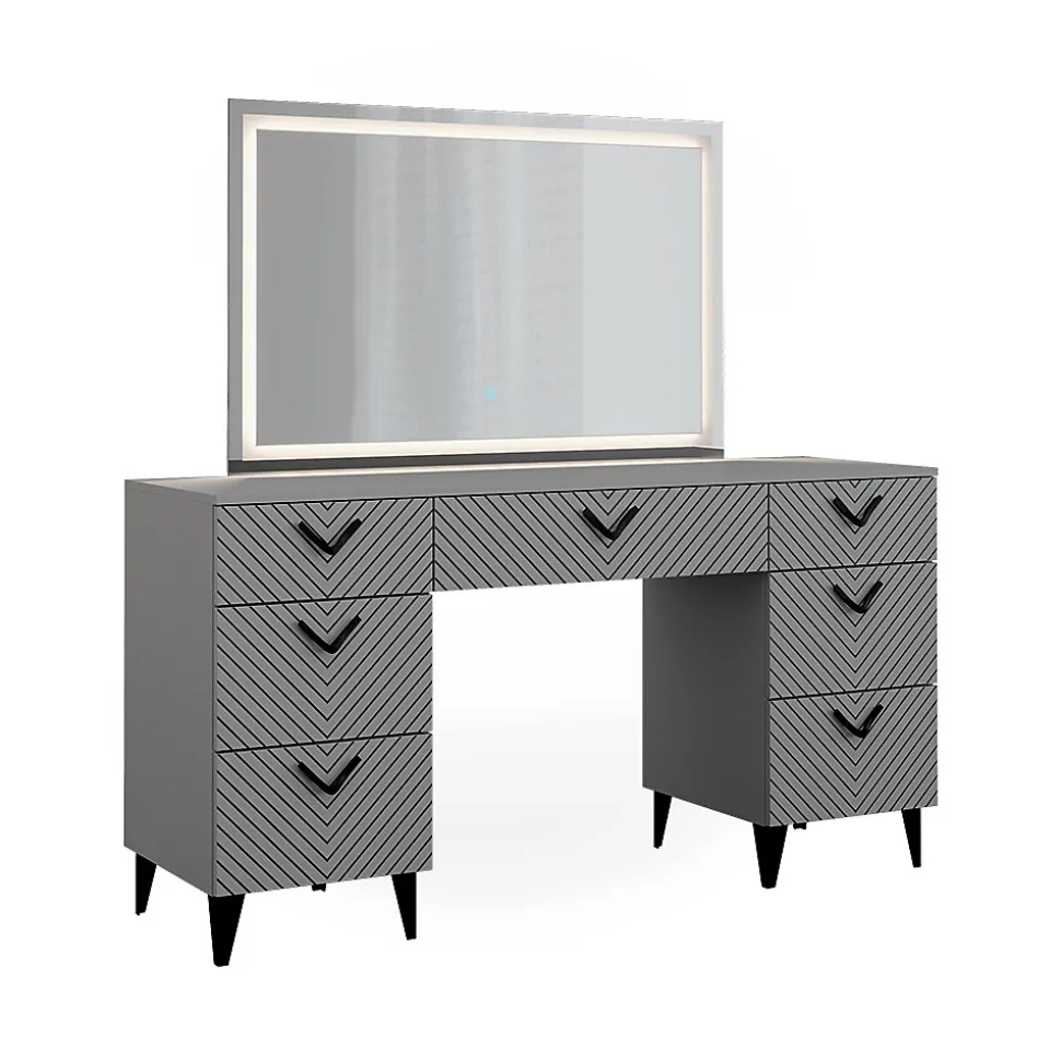 Vicco Coiffeuse Gris 150cm avec miroir LED