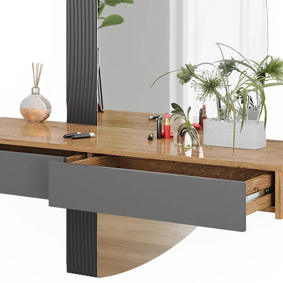 Vicco Coiffeuse Gris 120cm avec 2 tiroirs