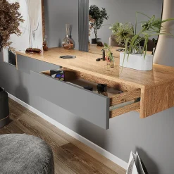 Vicco Coiffeuse Gris 120cm avec 2 tiroirs