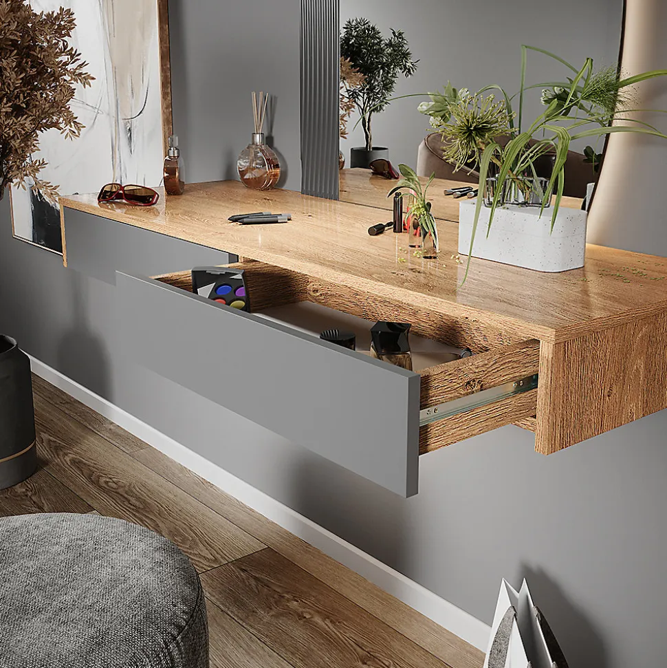 Vicco Coiffeuse Gris 120cm avec 2 tiroirs