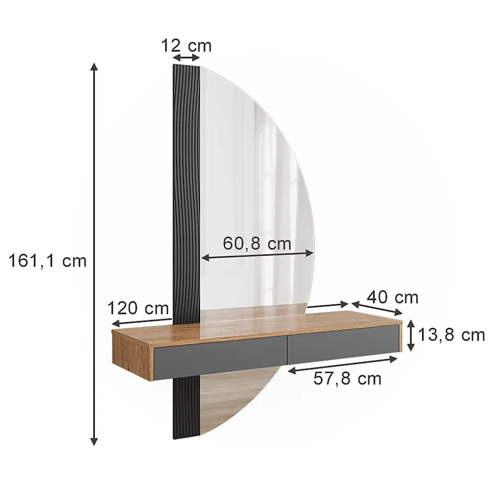 Vicco Coiffeuse Gris 120cm avec 2 tiroirs