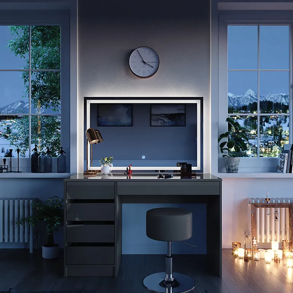 Vicco Coiffeuse Gris 55cm avec miroir LED et tabouret