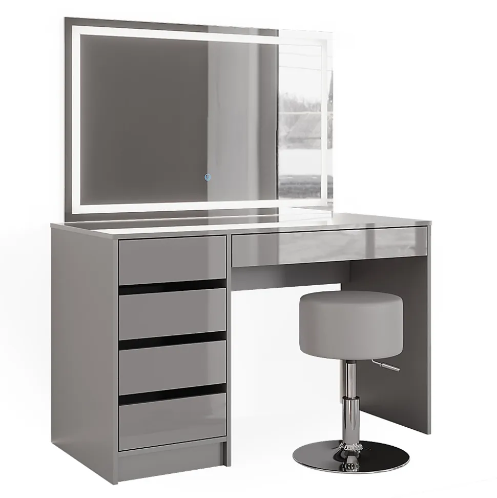 Vicco Coiffeuse Gris 55cm avec miroir LED et tabouret