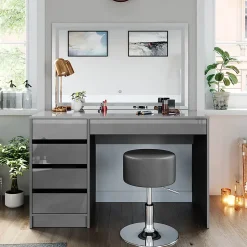 Vicco Coiffeuse Gris 55cm avec miroir LED et tabouret