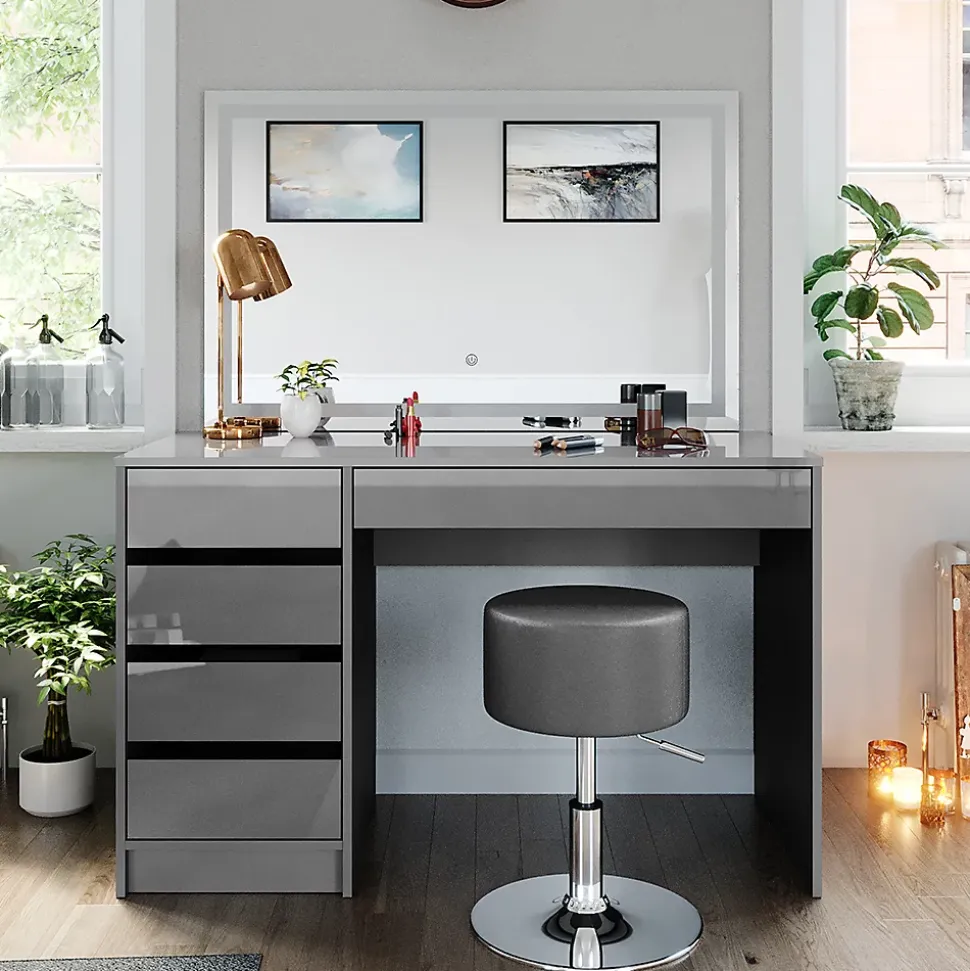 Vicco Coiffeuse Gris 55cm avec miroir LED et tabouret