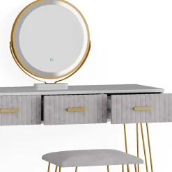 Vicco Coiffeuse Gris 100cm avec éclairage LED et tabouret
