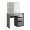 Vicco Coiffeuse Gris 90cm avec éclairage LED et tabouret