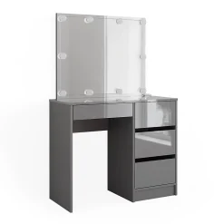 Vicco Coiffeuse Gris 90cm avec éclairage LED et tabouret