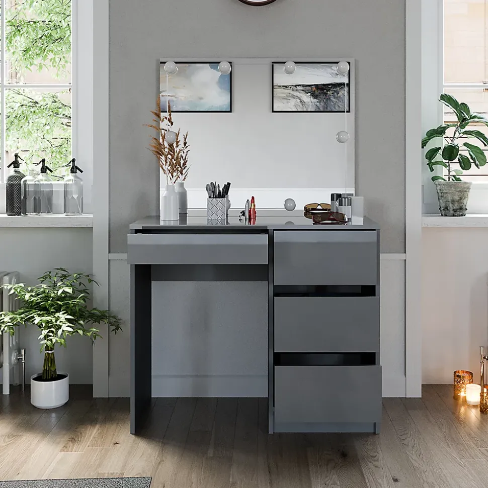 Vicco Coiffeuse Gris 90cm avec éclairage LED et tabouret