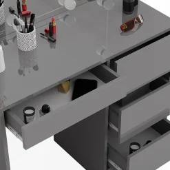 Vicco Coiffeuse Gris 90cm avec éclairage LED et tabouret