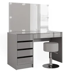 Vicco Coiffeuse Gris 55cm avec éclairage LED et tabouret