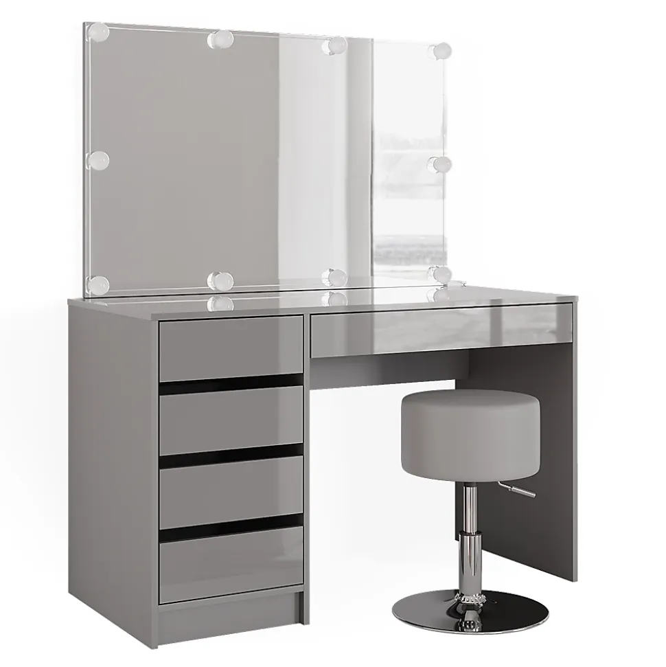 Vicco Coiffeuse Gris 55cm avec éclairage LED et tabouret