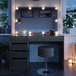 Vicco Coiffeuse Gris 55cm avec éclairage LED et tabouret