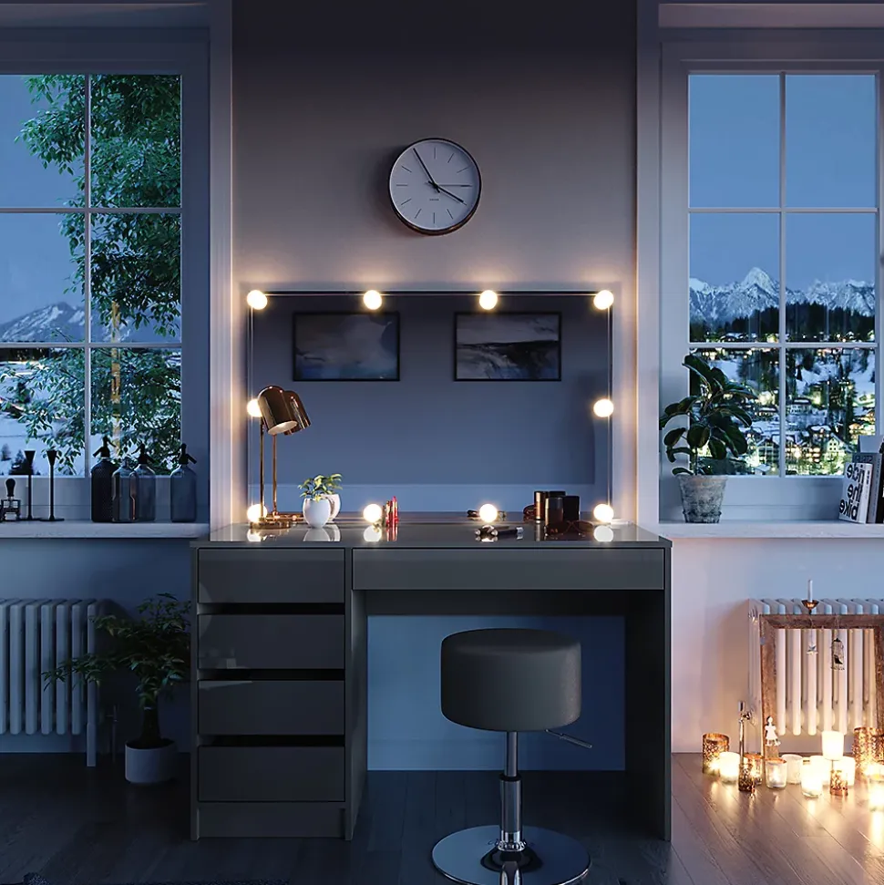 Vicco Coiffeuse Gris 55cm avec éclairage LED et tabouret