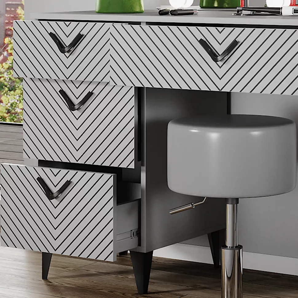 Vicco Coiffeuse Gris 150cm avec éclairage LED