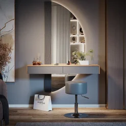 Vicco Coiffeuse Gris 120cm avec éclairage et tabouret