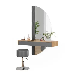 Vicco Coiffeuse Gris 120cm avec éclairage et tabouret