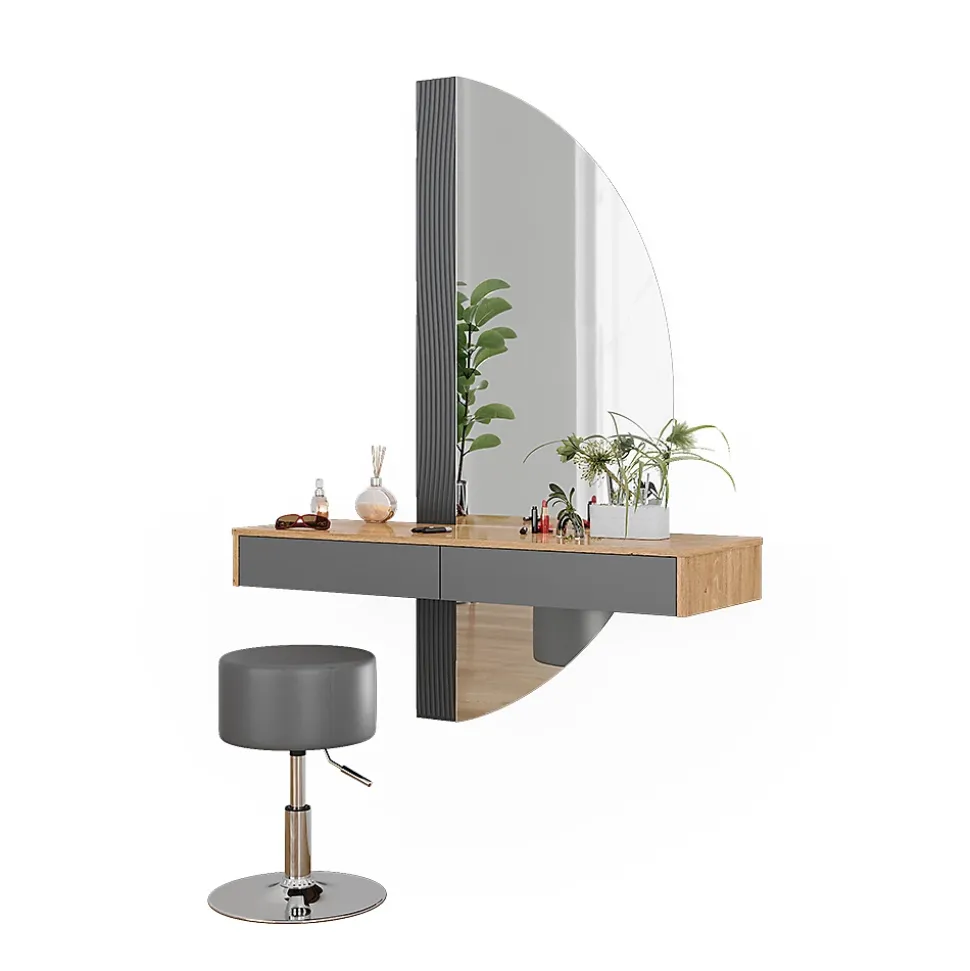 Vicco Coiffeuse Gris 120cm avec éclairage et tabouret