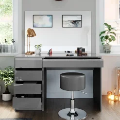 Vicco Coiffeuse Gris 55cm avec tabouret