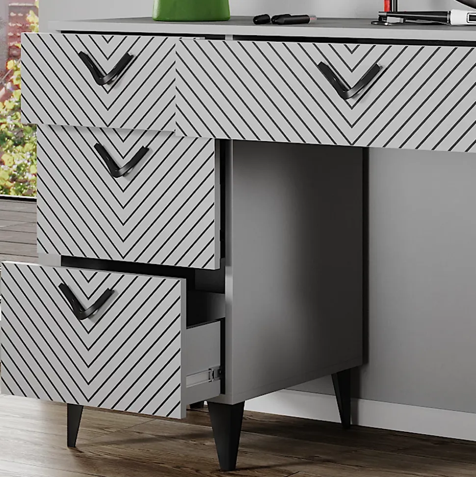 Vicco Coiffeuse Gris 150cm sans miroir, avec 7 tiroirs